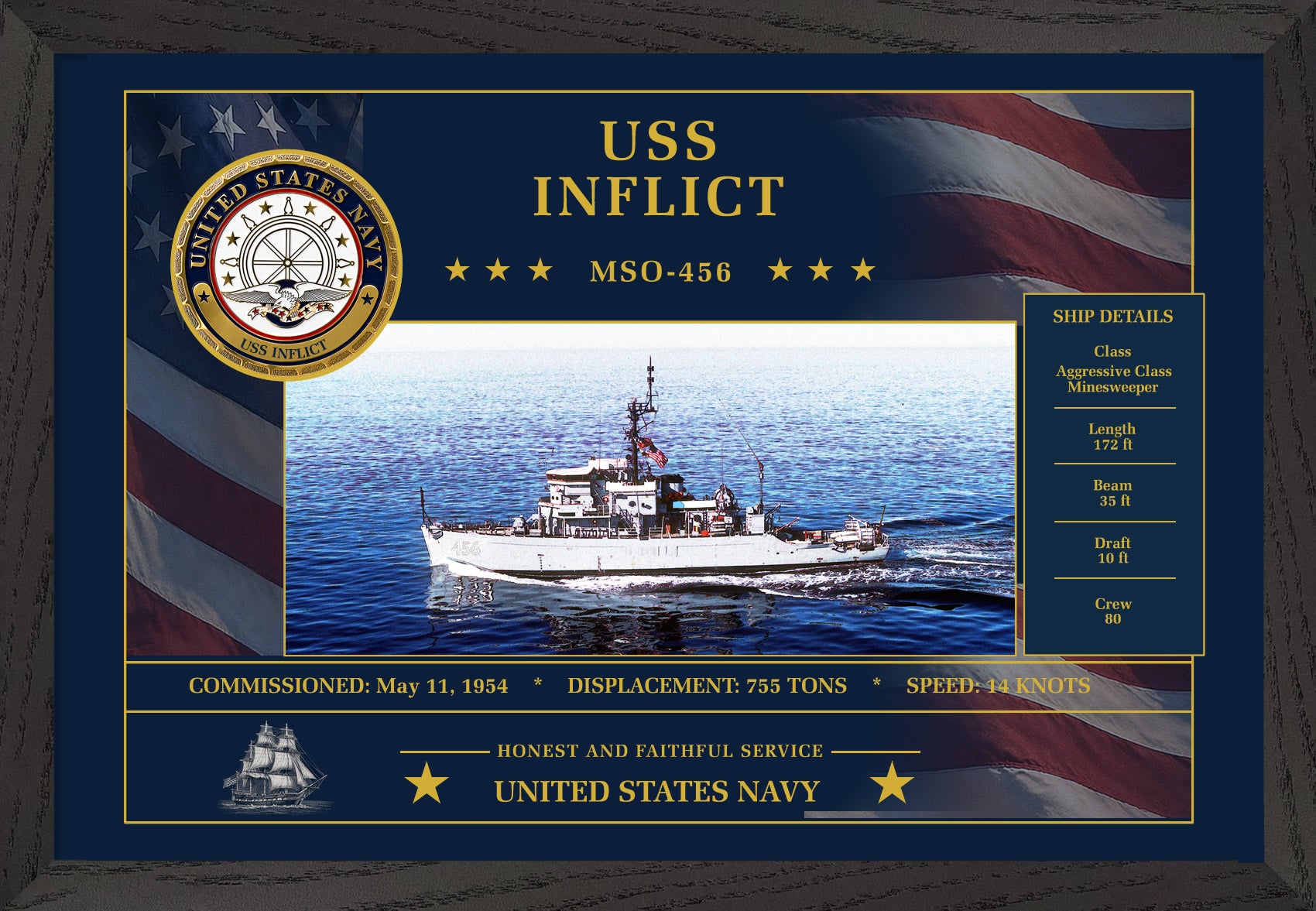 USS Inflict MSO-456 Framed Patriotic Art