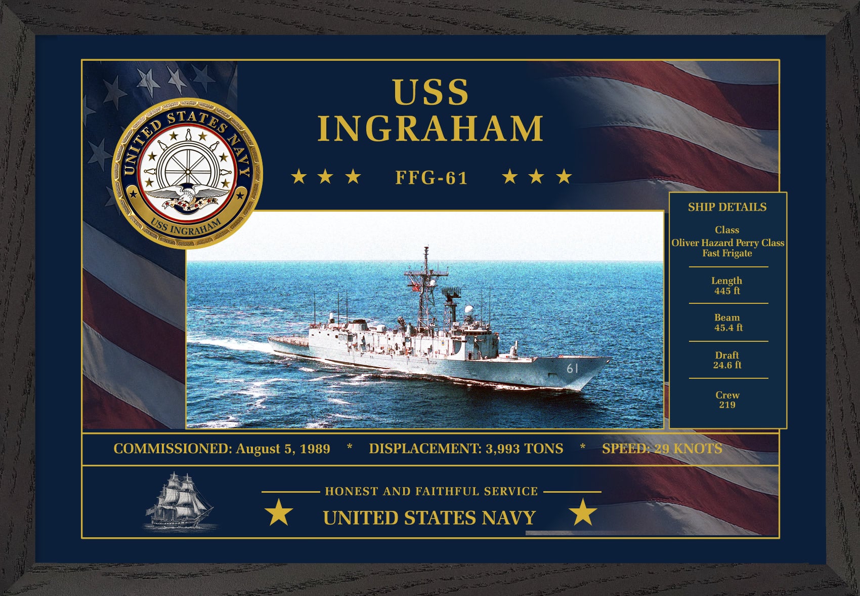 USS Ingraham FFG-61 Framed Patriotic Art