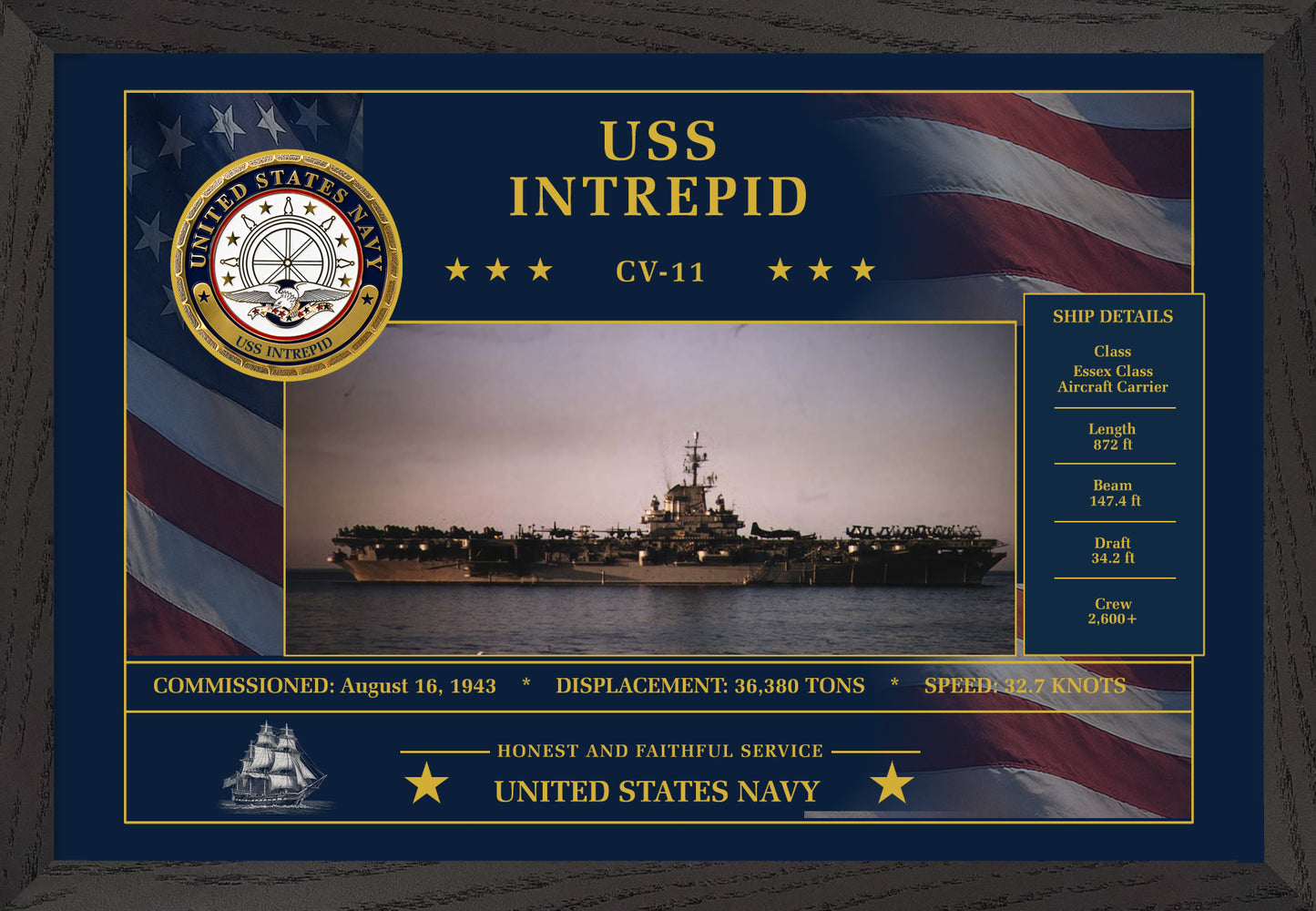 USS Intrepid CV-11 Framed Patriotic Art