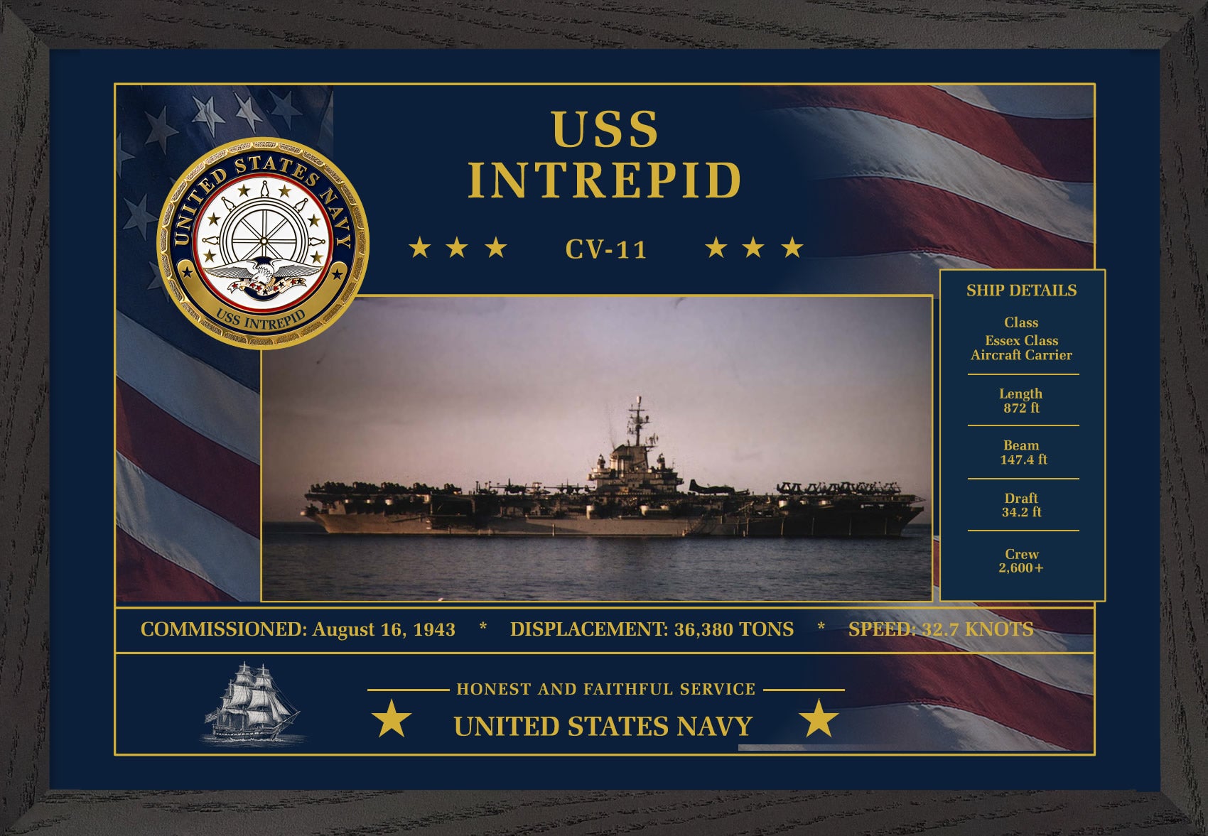USS Intrepid CV-11 Framed Patriotic Art