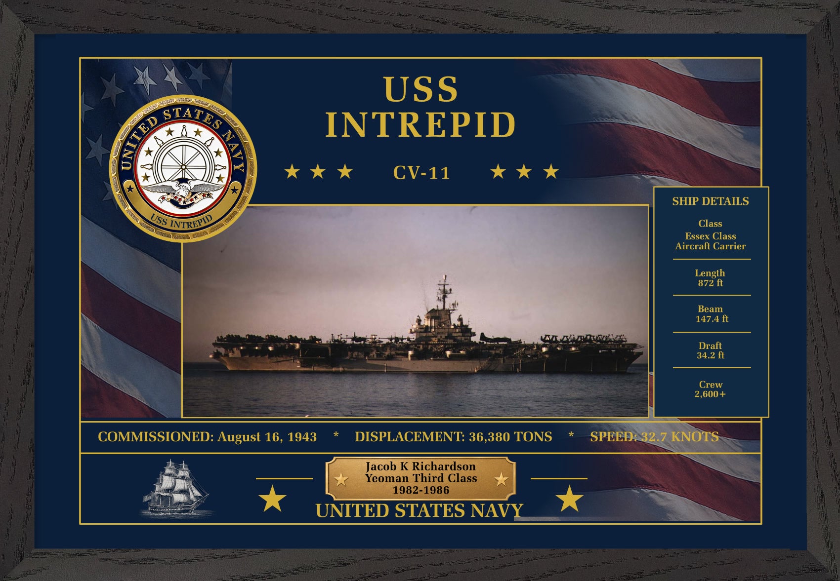 USS Intrepid CV-11 Framed Patriotic Art
