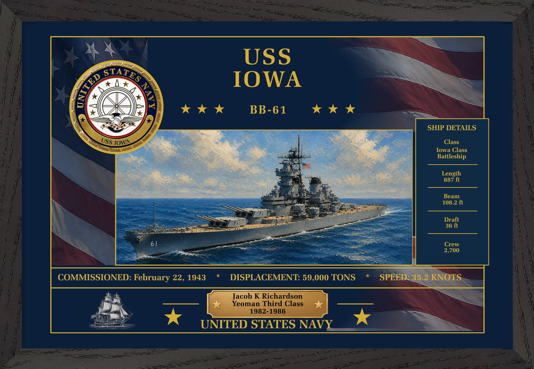 USS Iowa BB-61 Framed Patriotic Art