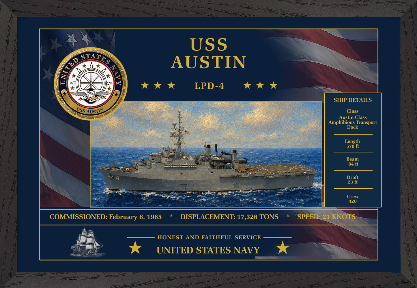 USS Austin LPD-4 Framed Patriotic Art