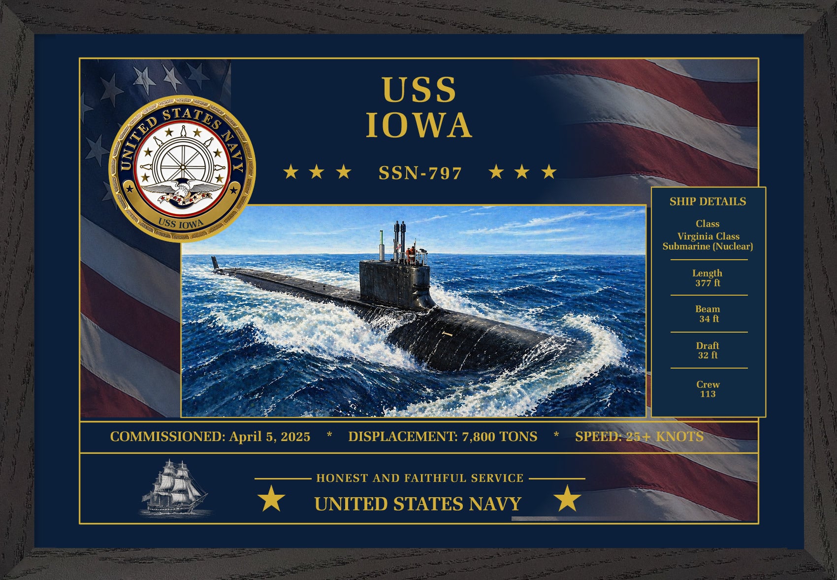 USS Iowa SSN-797 Framed Patriotic Art