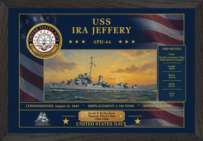 USS Ira Jeffery APD-44 Framed Patriotic Art