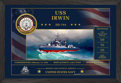 USS Irwin DD-794 Framed Patriotic Art