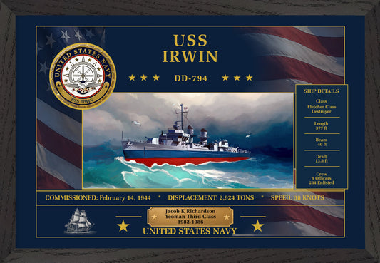 USS Irwin DD-794 Framed Patriotic Art