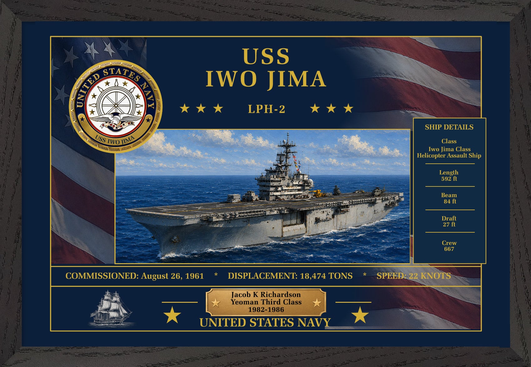 USS Iwo Jima LPH-2 Framed Patriotic Art