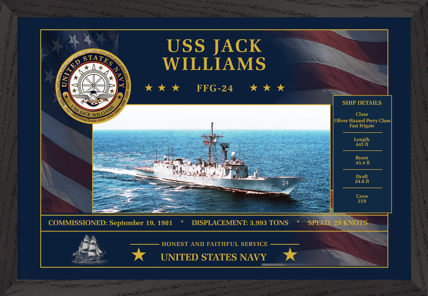 USS Jack Williams FFG-24 Framed Patriotic Art