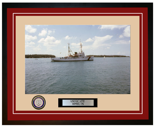 USCGC UTE WMEC 76 Framed Coast Guard Ship Photo Burgundy 103WMEC76