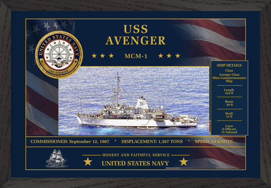 USS Avenger MCM-1 Framed Patriotic Art