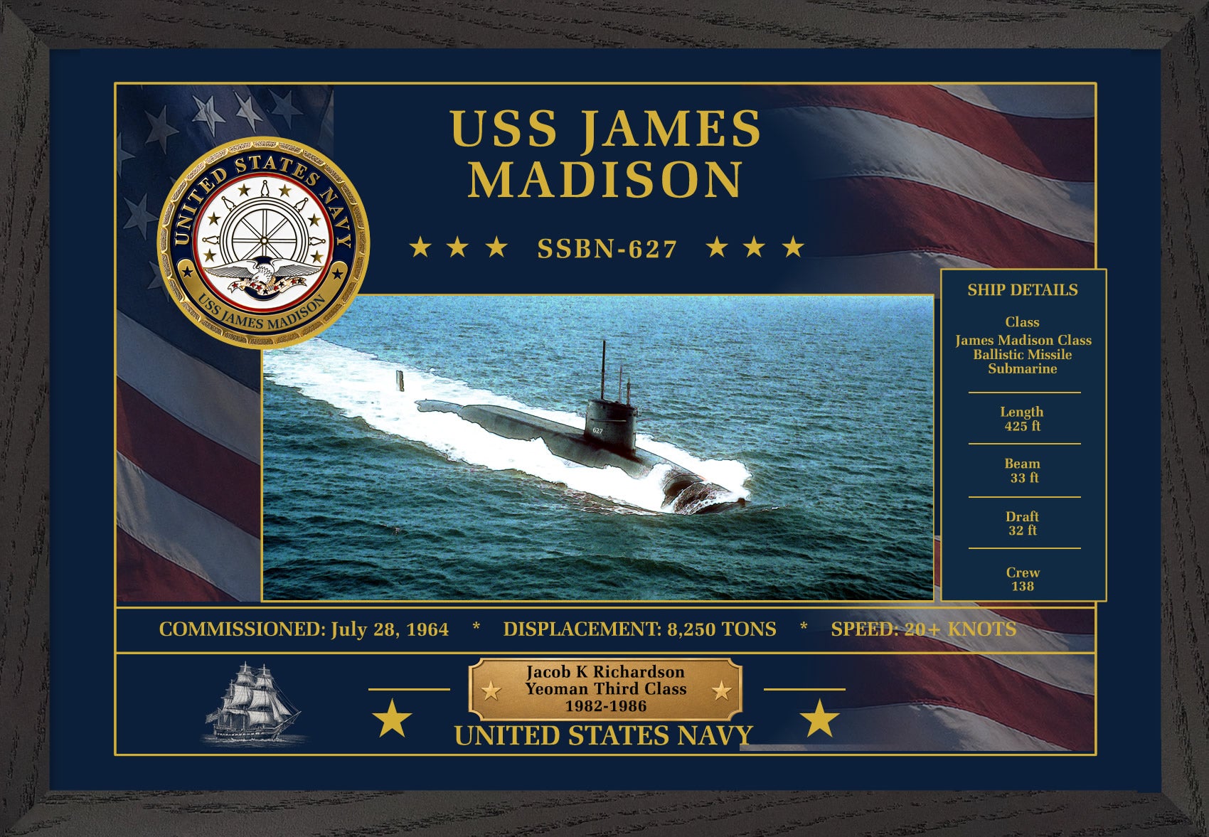 USS James Madison SSBN-627 Framed Patriotic Art