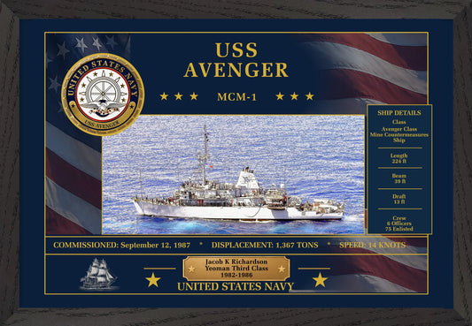 USS Avenger MCM-1 Framed Patriotic Art