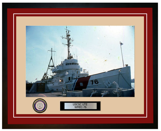 USCGC UTE WMEC 76 Framed Coast Guard Ship Photo Burgundy 104WMEC76