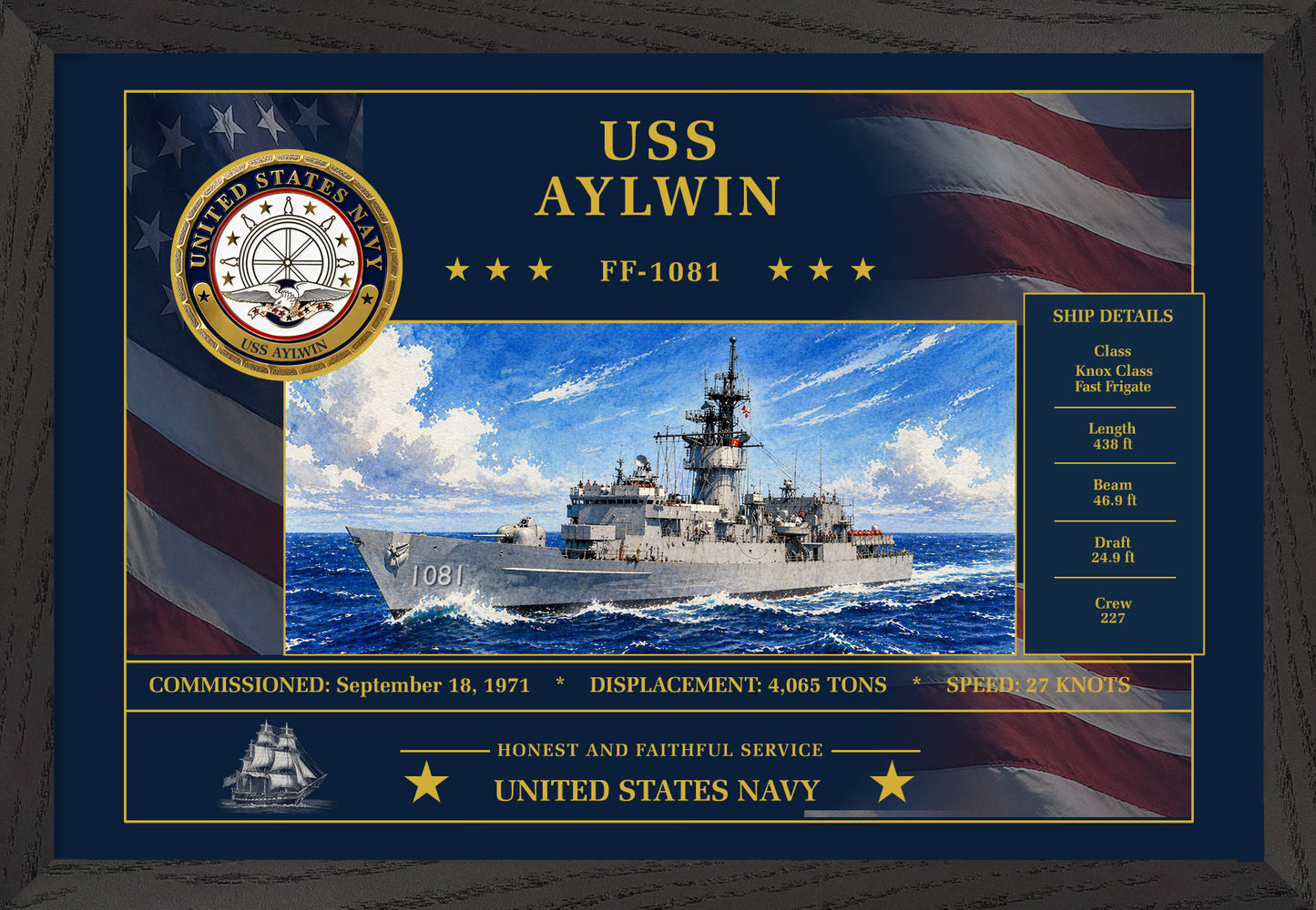 USS Aylwin FF-1081 Framed Patriotic Art