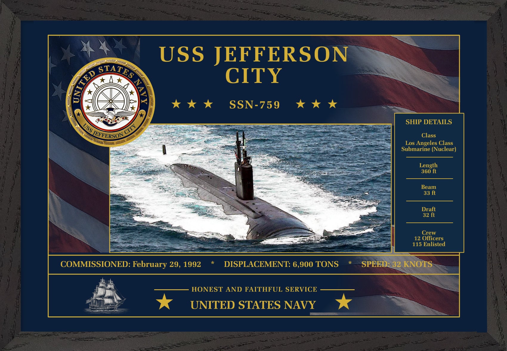 USS Jefferson City SSN-759 Framed Patriotic Art