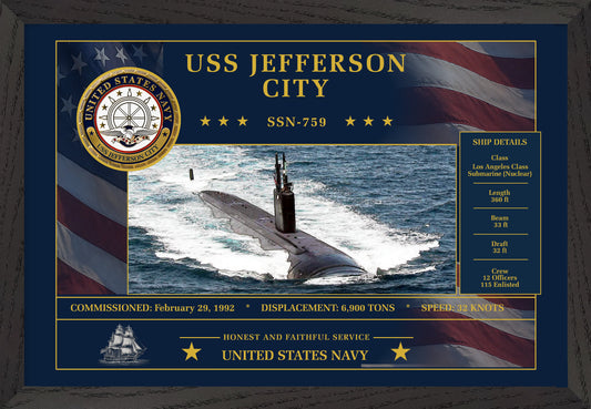 USS Jefferson City SSN-759 Framed Patriotic Art