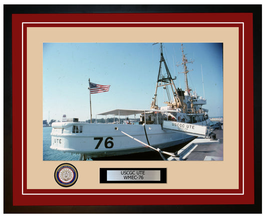 USCGC UTE WMEC 76 Framed Coast Guard Ship Photo Burgundy 105WMEC76