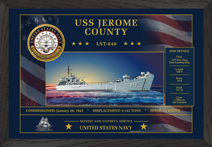 USS Jerome County LST-848 Framed Patriotic Art