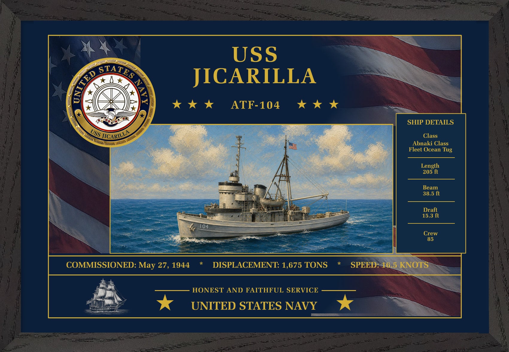USS Jicarilla ATF-104 Framed Patriotic Art