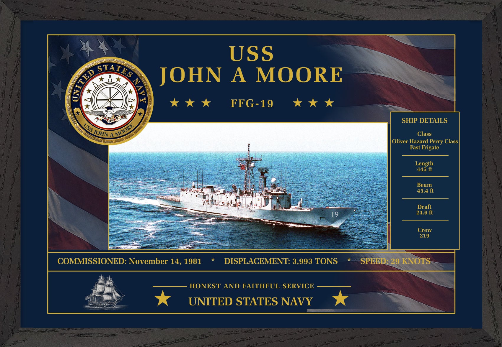 USS John A Moore FFG-19 Framed Patriotic Art