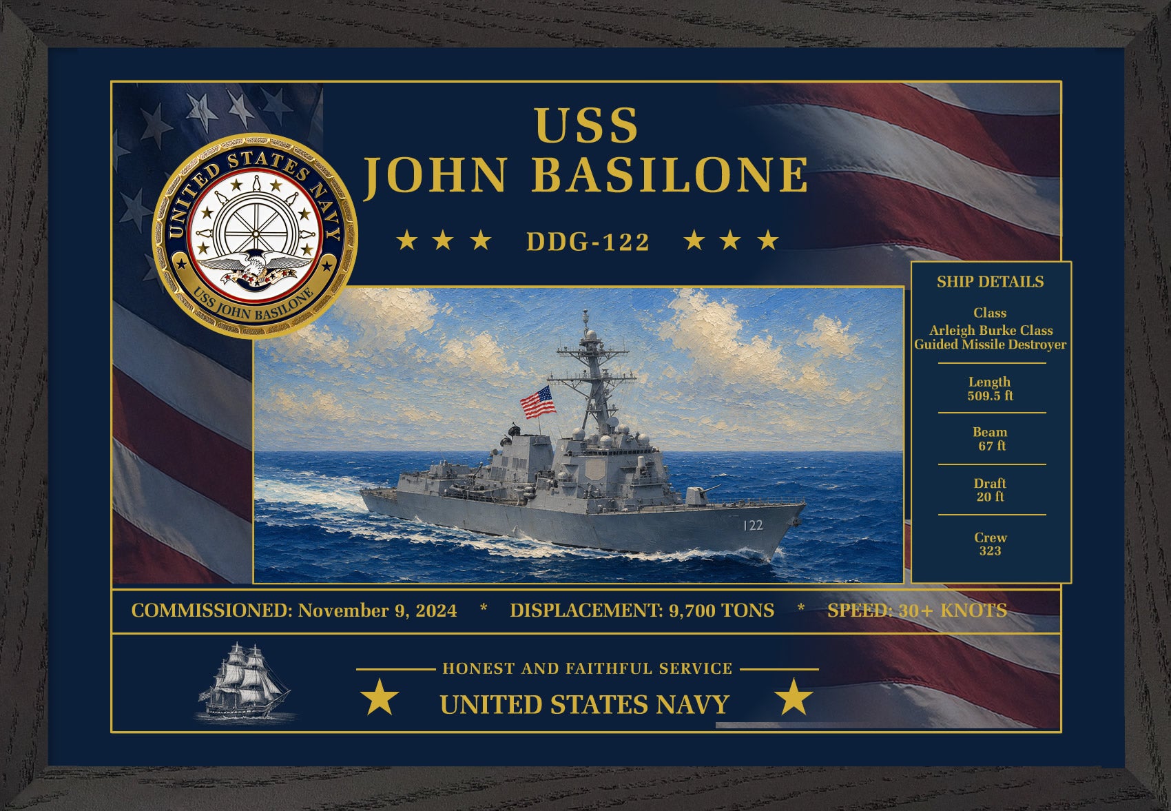 USS John Basilone DDG-122 Framed Patriotic Art