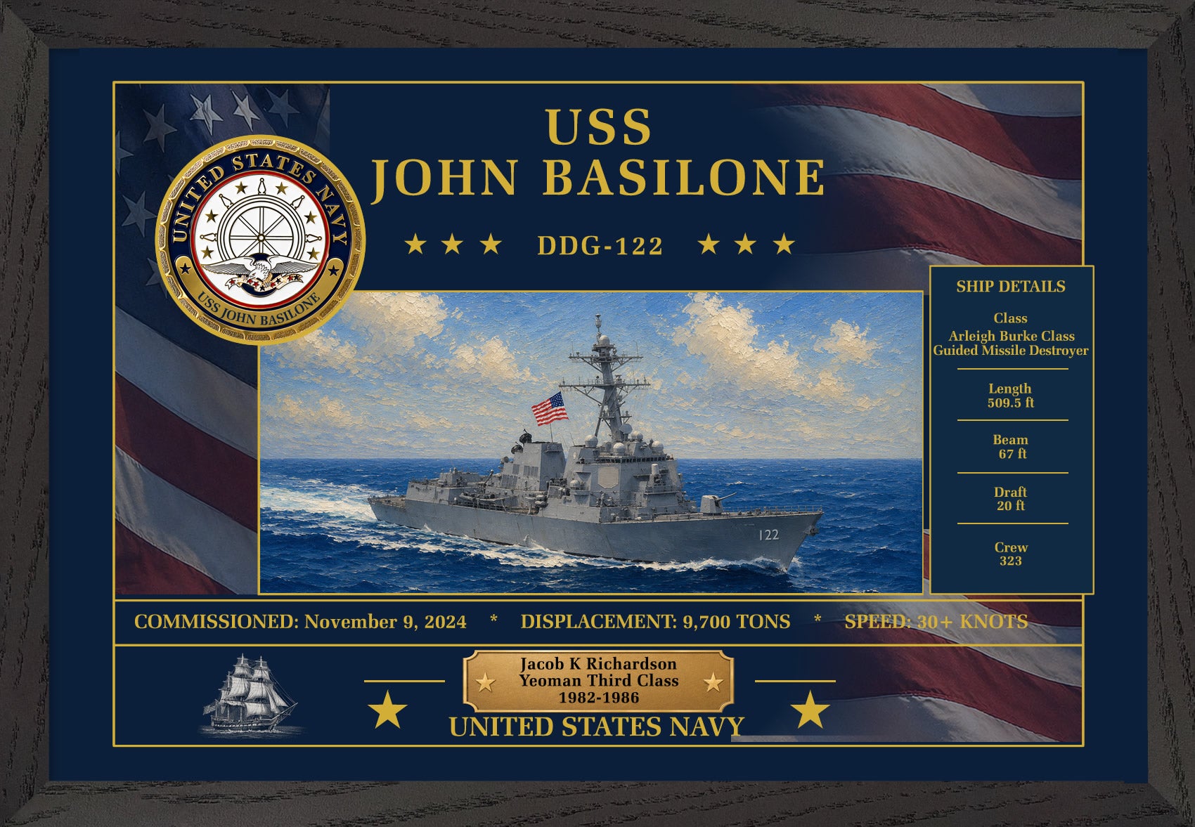 USS John Basilone DDG-122 Framed Patriotic Art