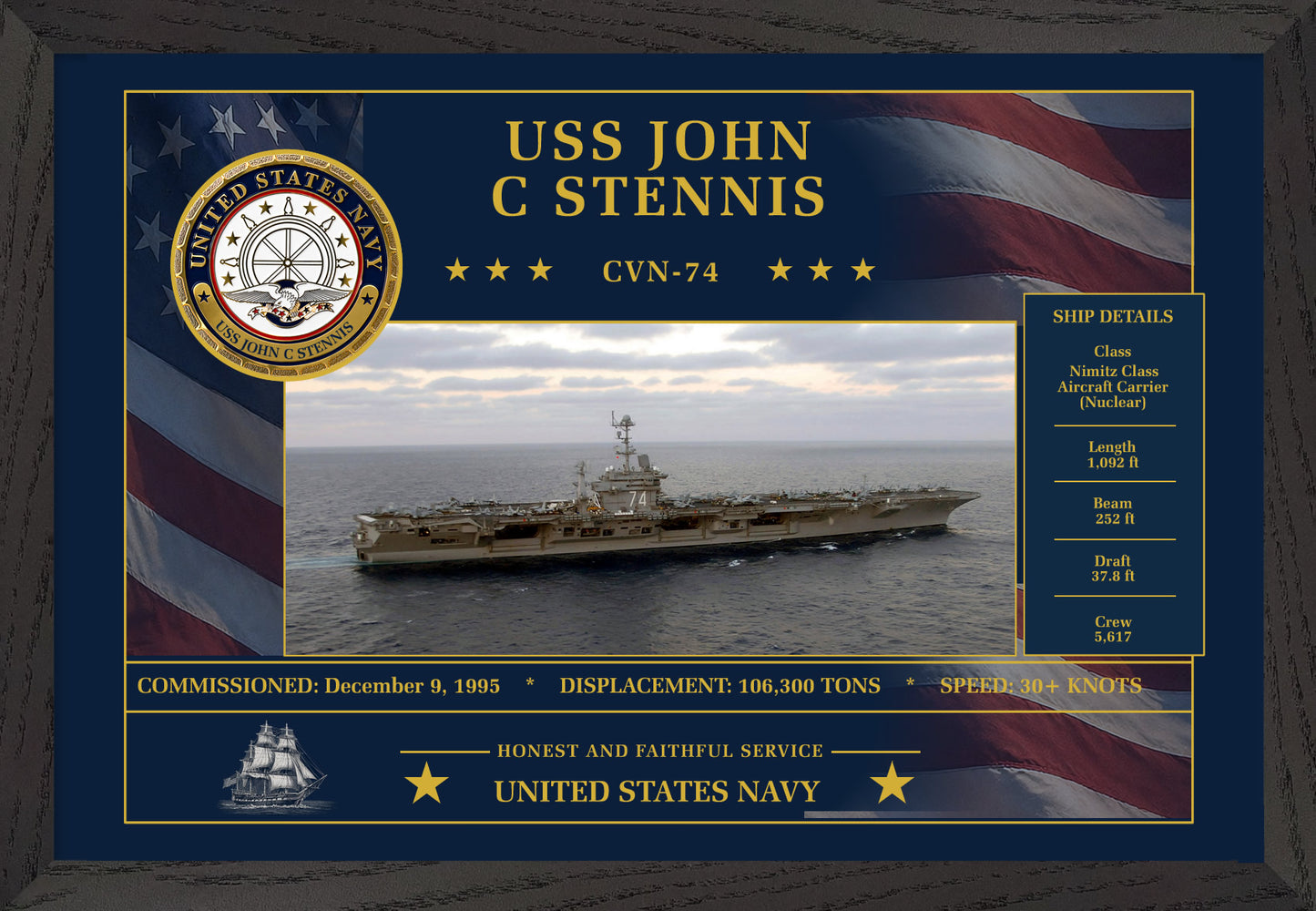 USS John C Stennis CVN-74 Framed Patriotic Art