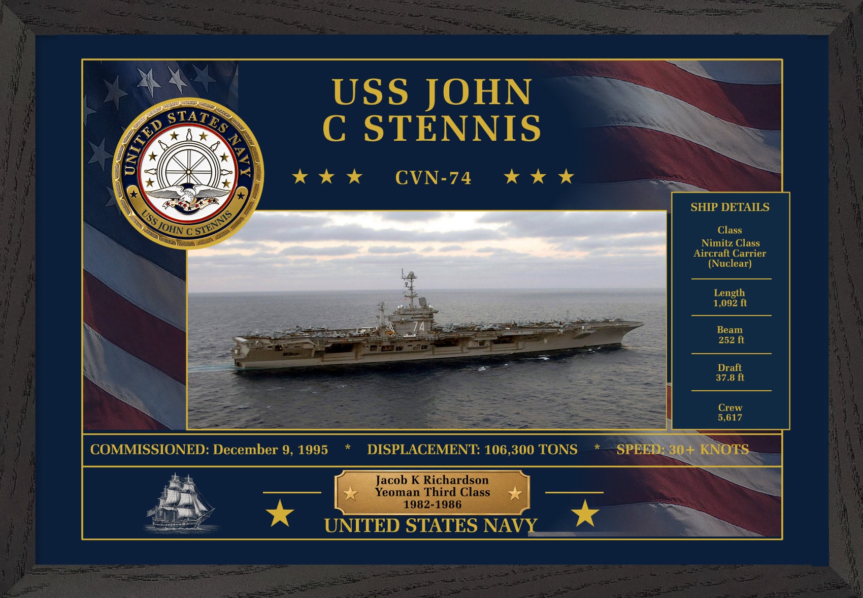 USS John C Stennis CVN-74 Framed Patriotic Art