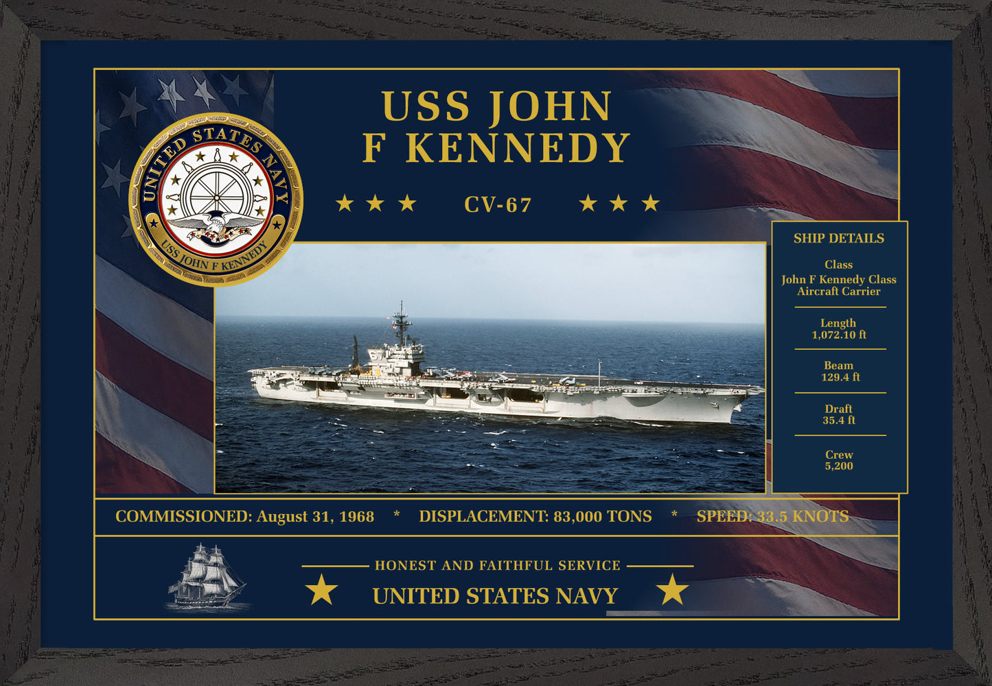USS John F Kennedy CV-67 Framed Patriotic Art
