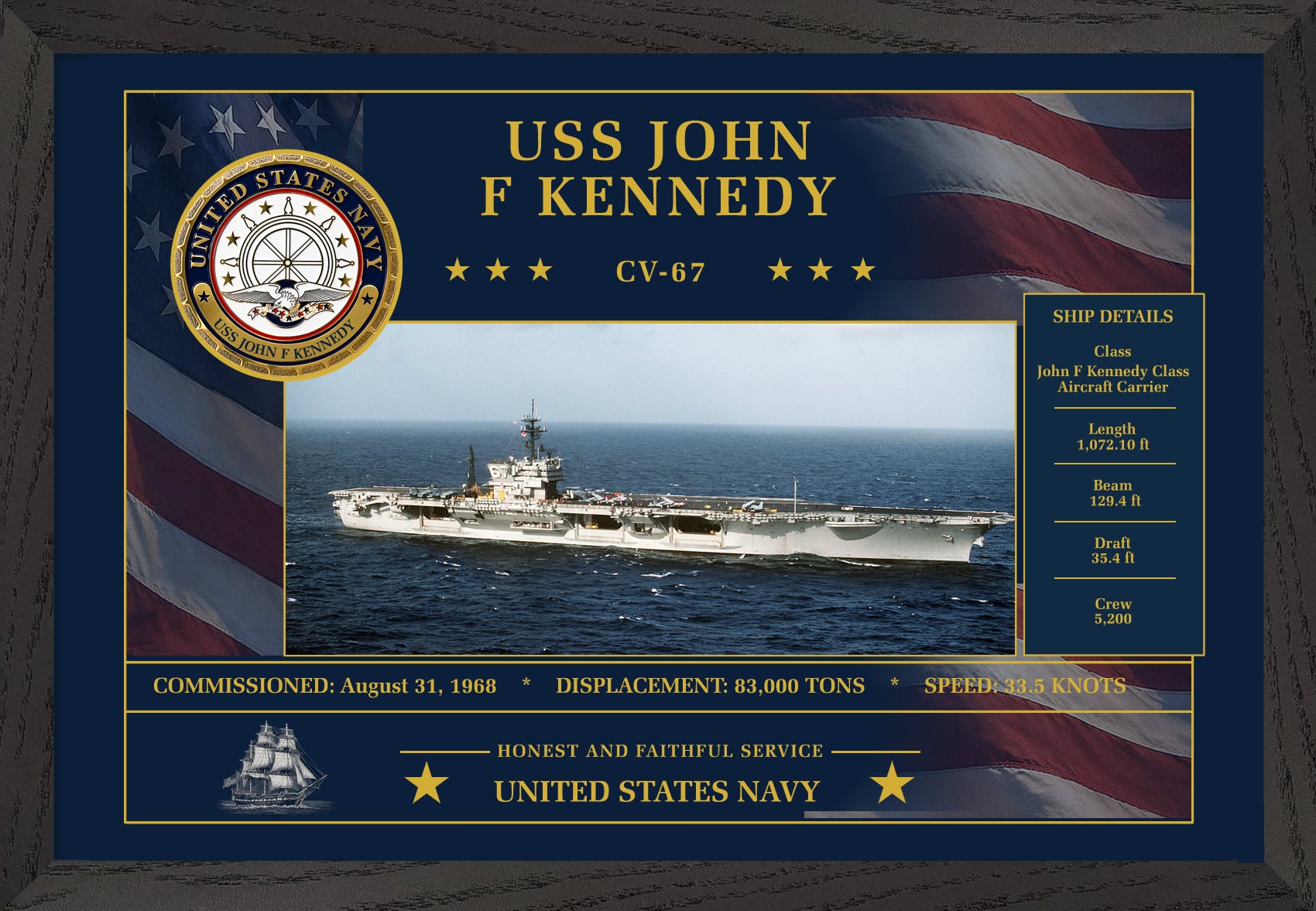 USS John F Kennedy CV-67 Framed Patriotic Art