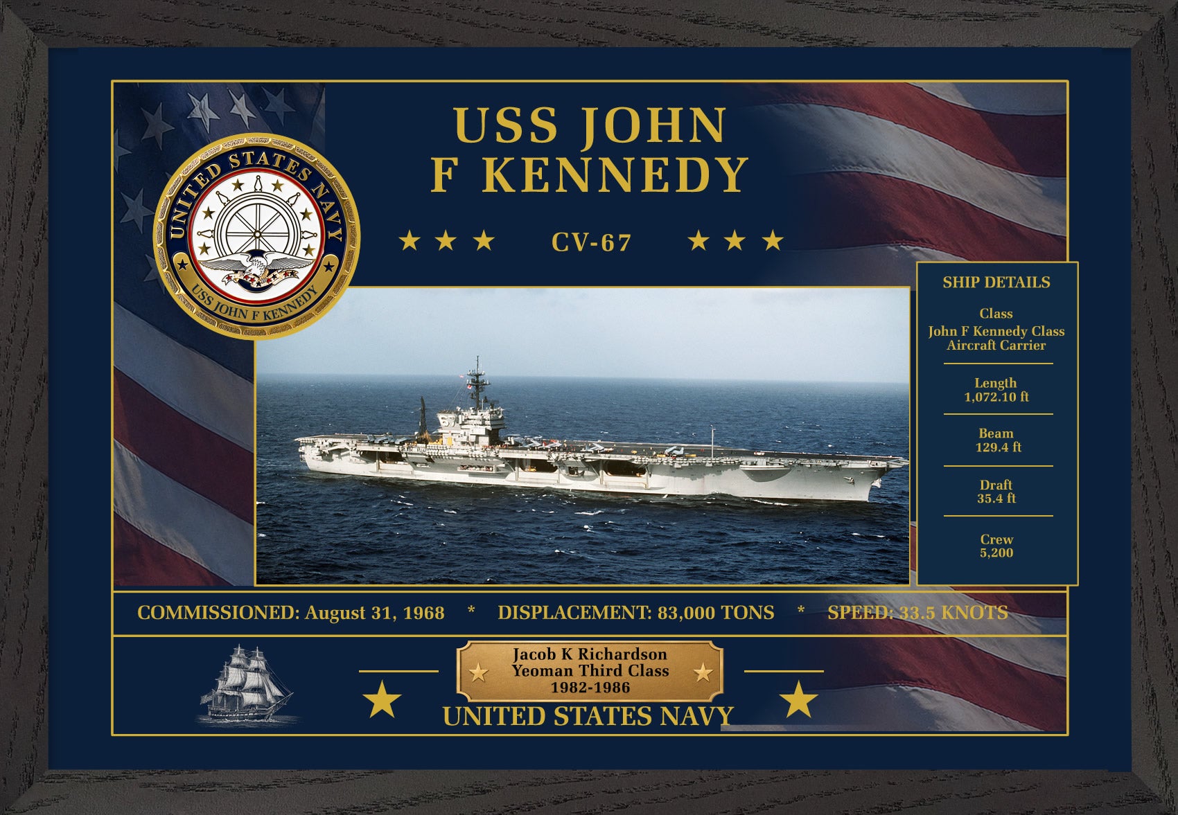 USS John F Kennedy CV-67 Framed Patriotic Art