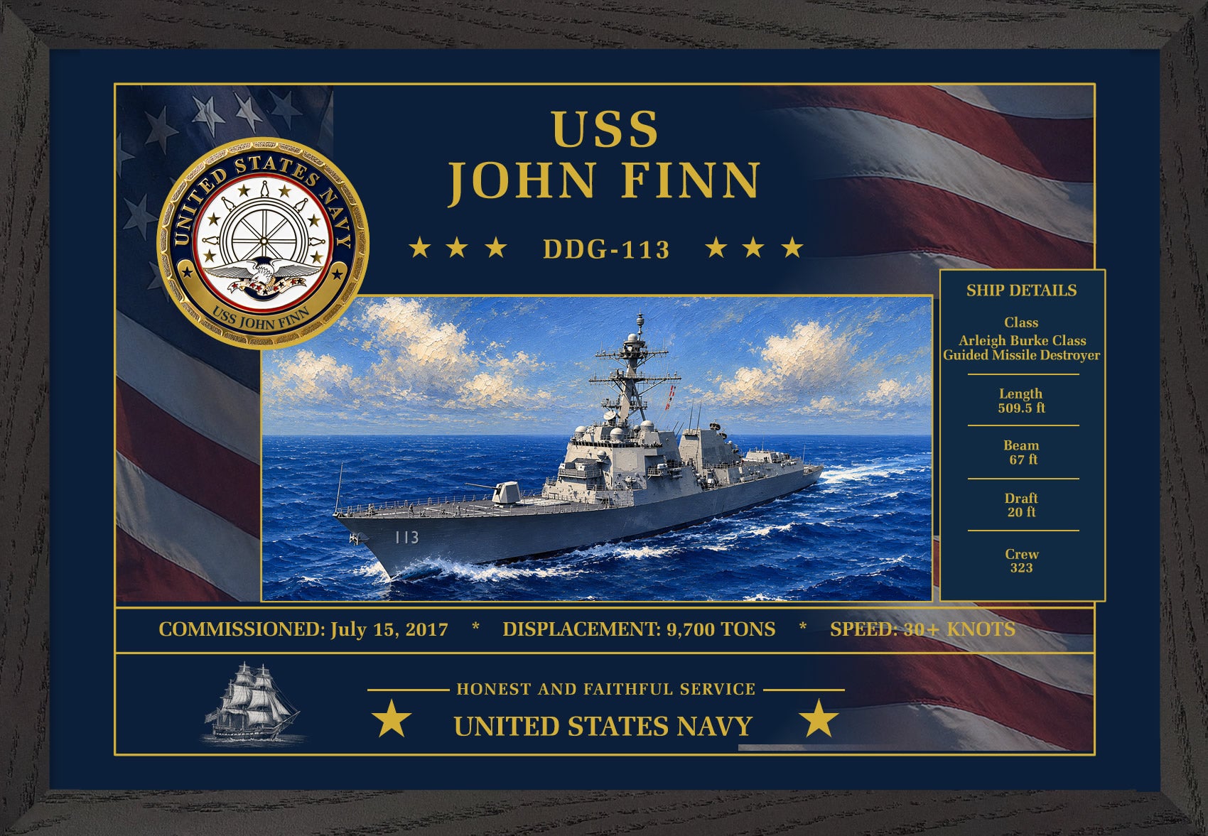 USS John Finn DDG-113 Framed Patriotic Art