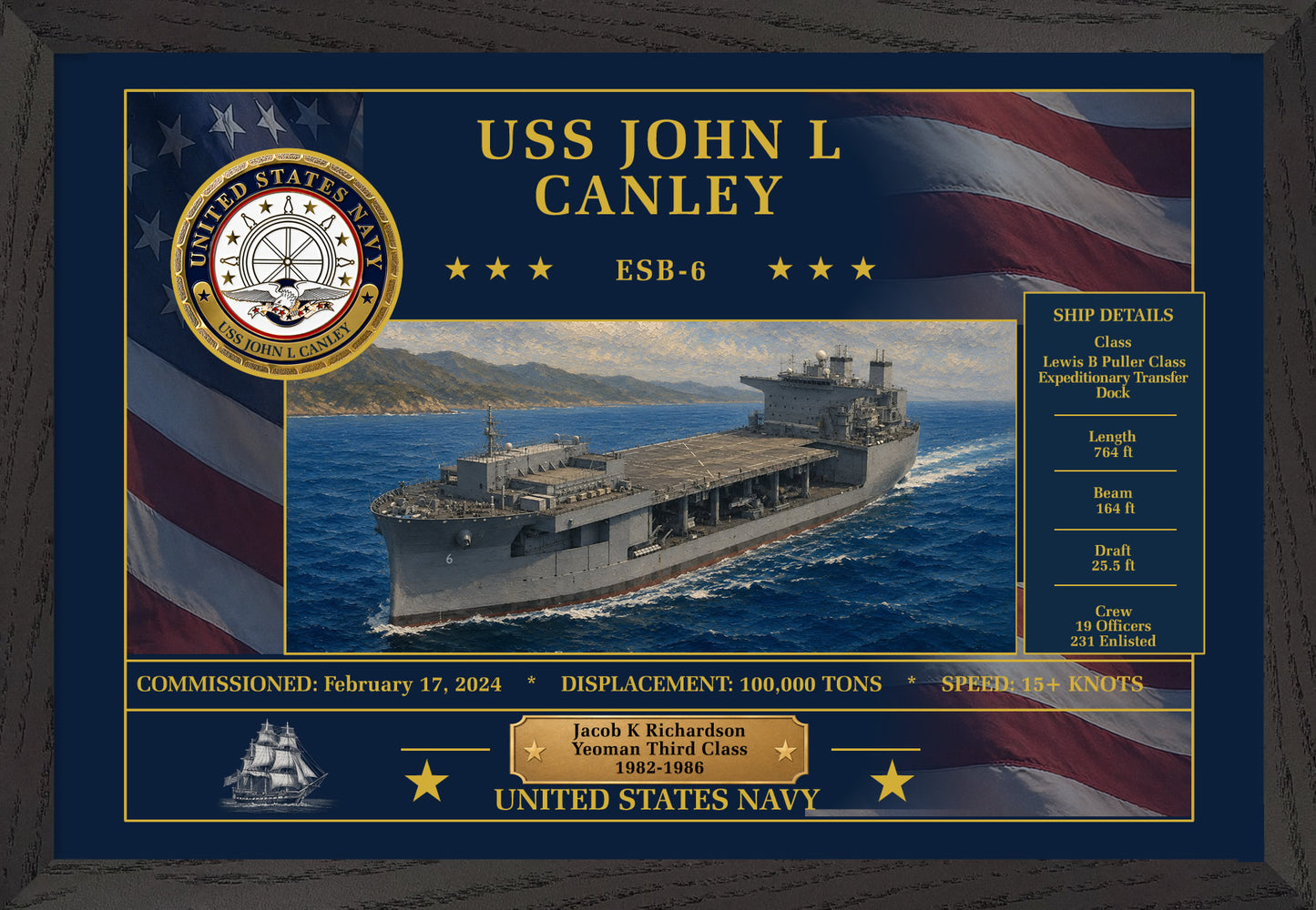 USS John L Canley ESB-6 Framed Patriotic Art