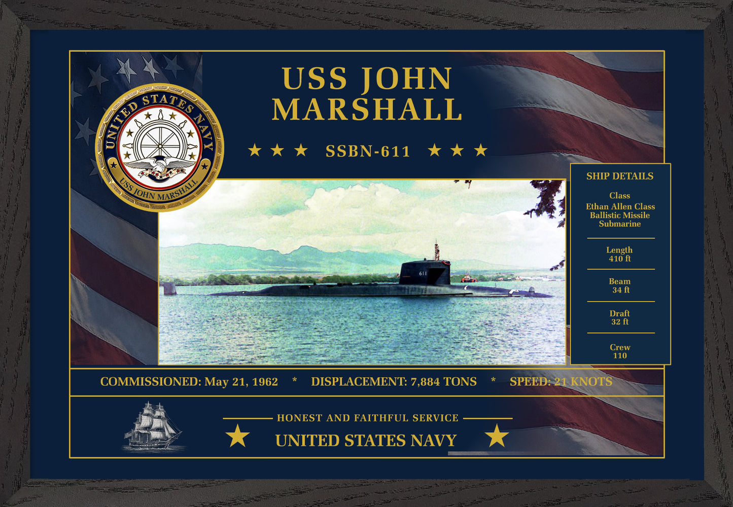 USS John Marshall SSBN-611 Framed Patriotic Art