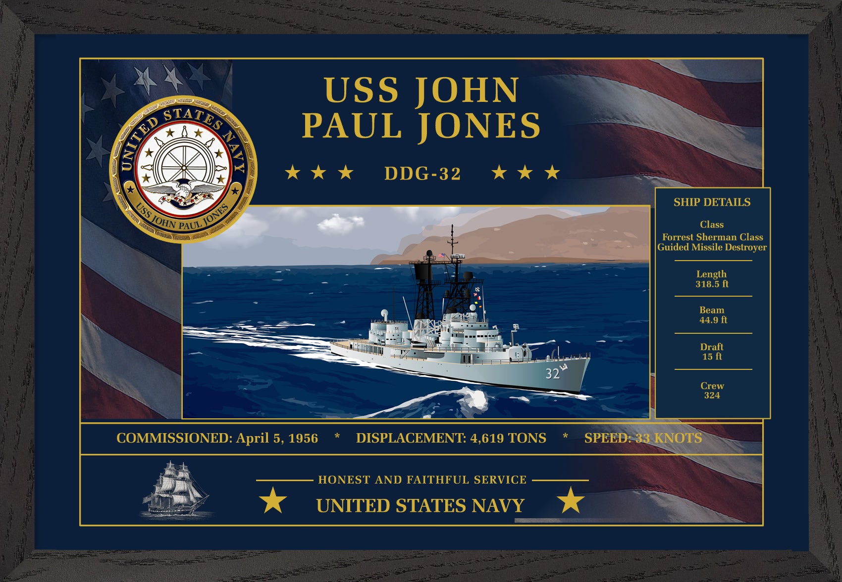 USS John Paul Jones DDG-32 Framed Patriotic Art