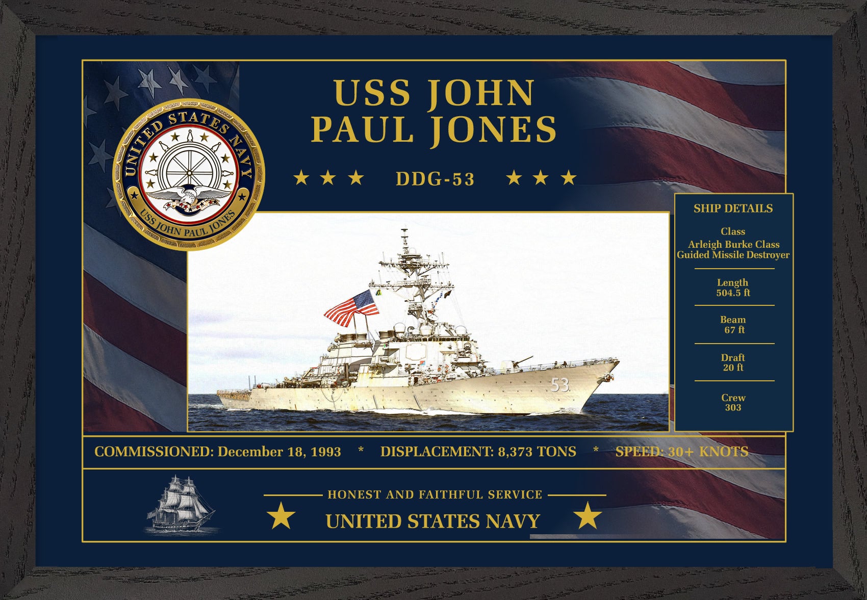 USS John Paul Jones DDG-53 Framed Patriotic Art