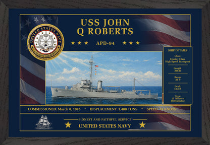 USS John Q Roberts APD-94 Framed Patriotic Art
