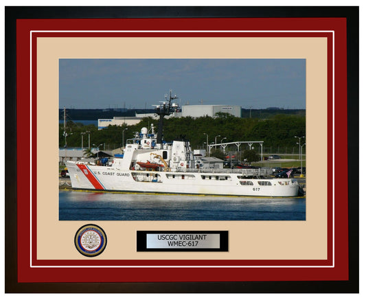 USCGC VIGILANT WMEC 617 Framed Coast Guard Ship Photo Burgundy 108WMEC617