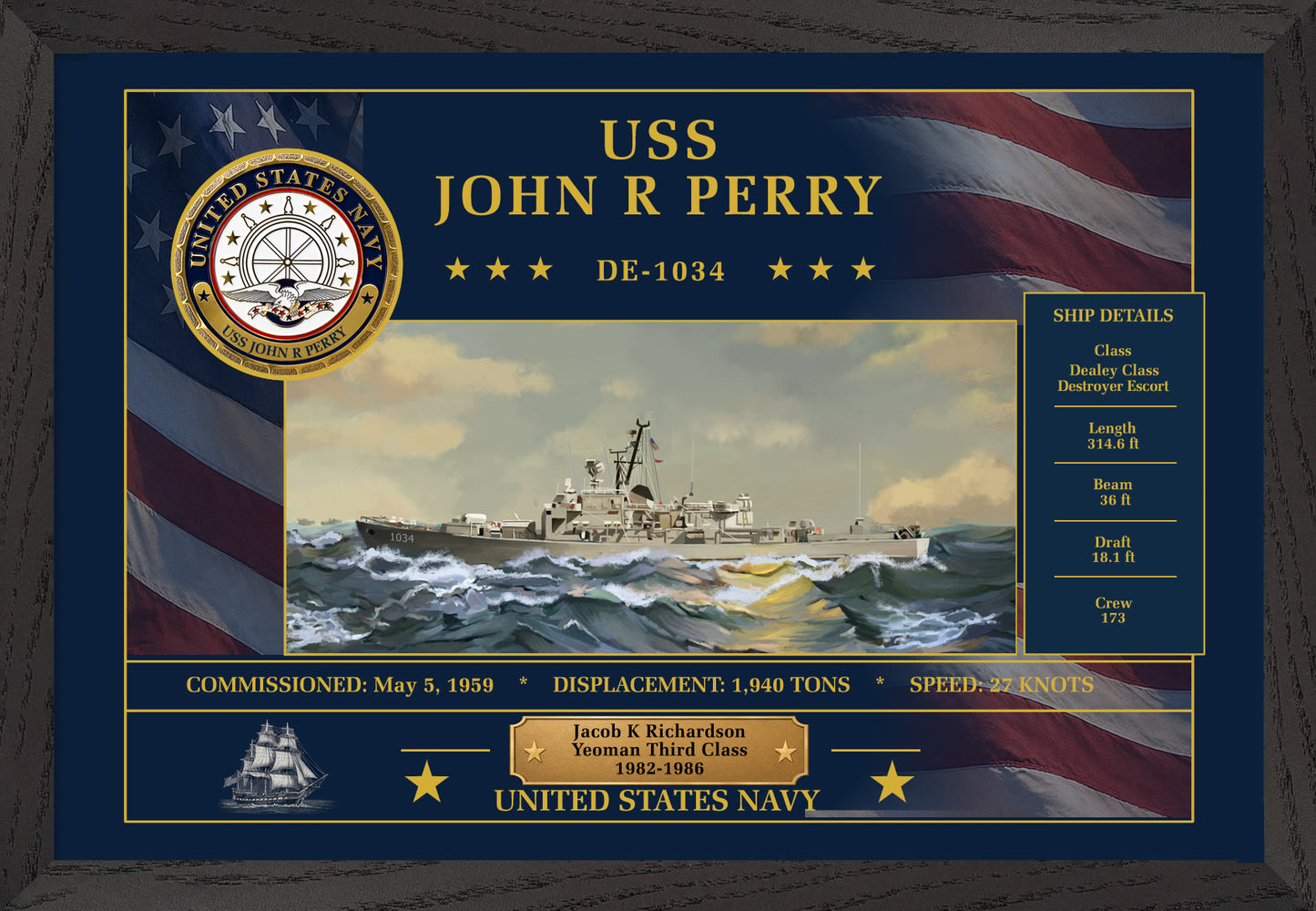 USS John R Perry DE-1034 Framed Patriotic Art