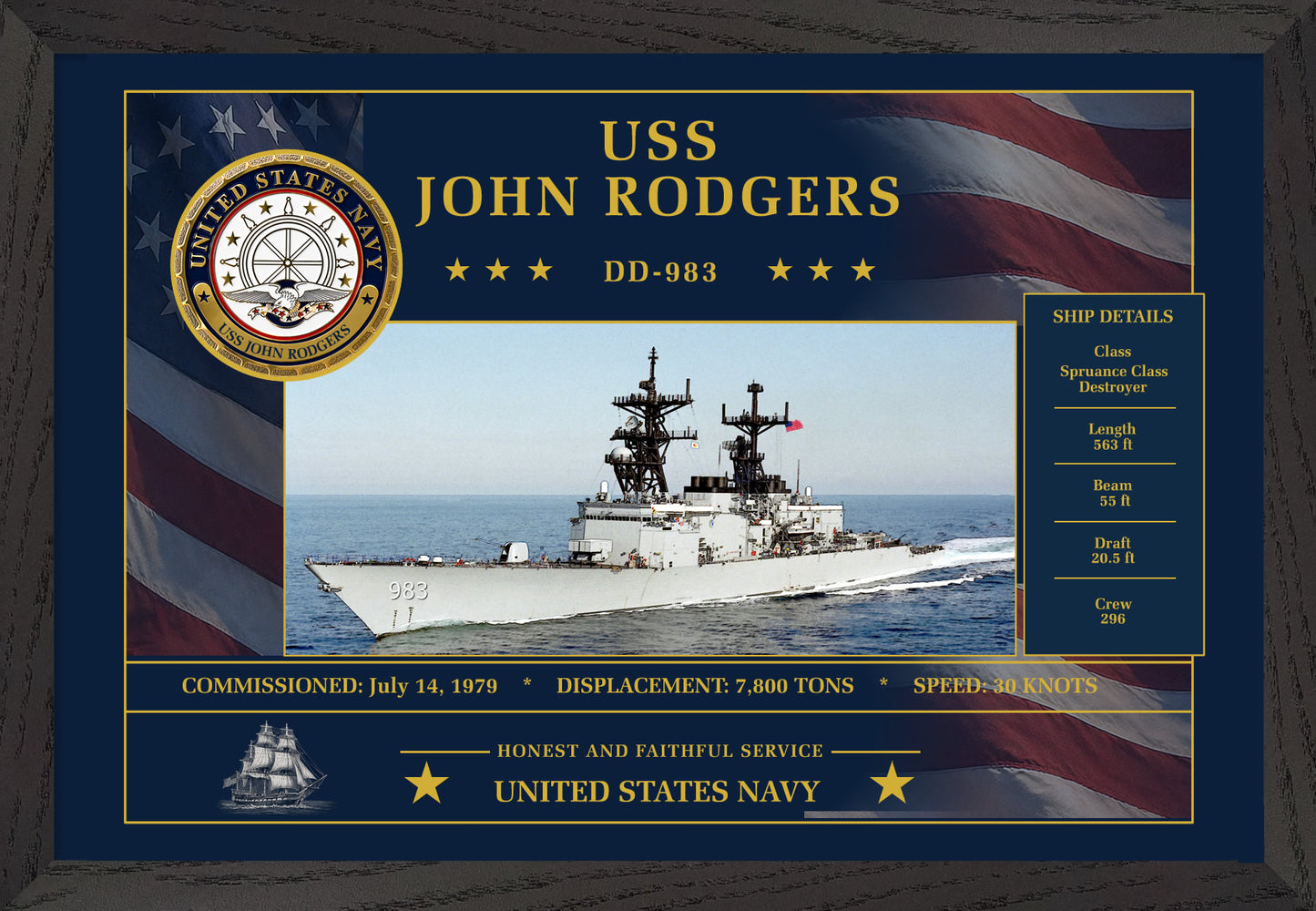 USS John Rodgers DD-983 Framed Patriotic Art