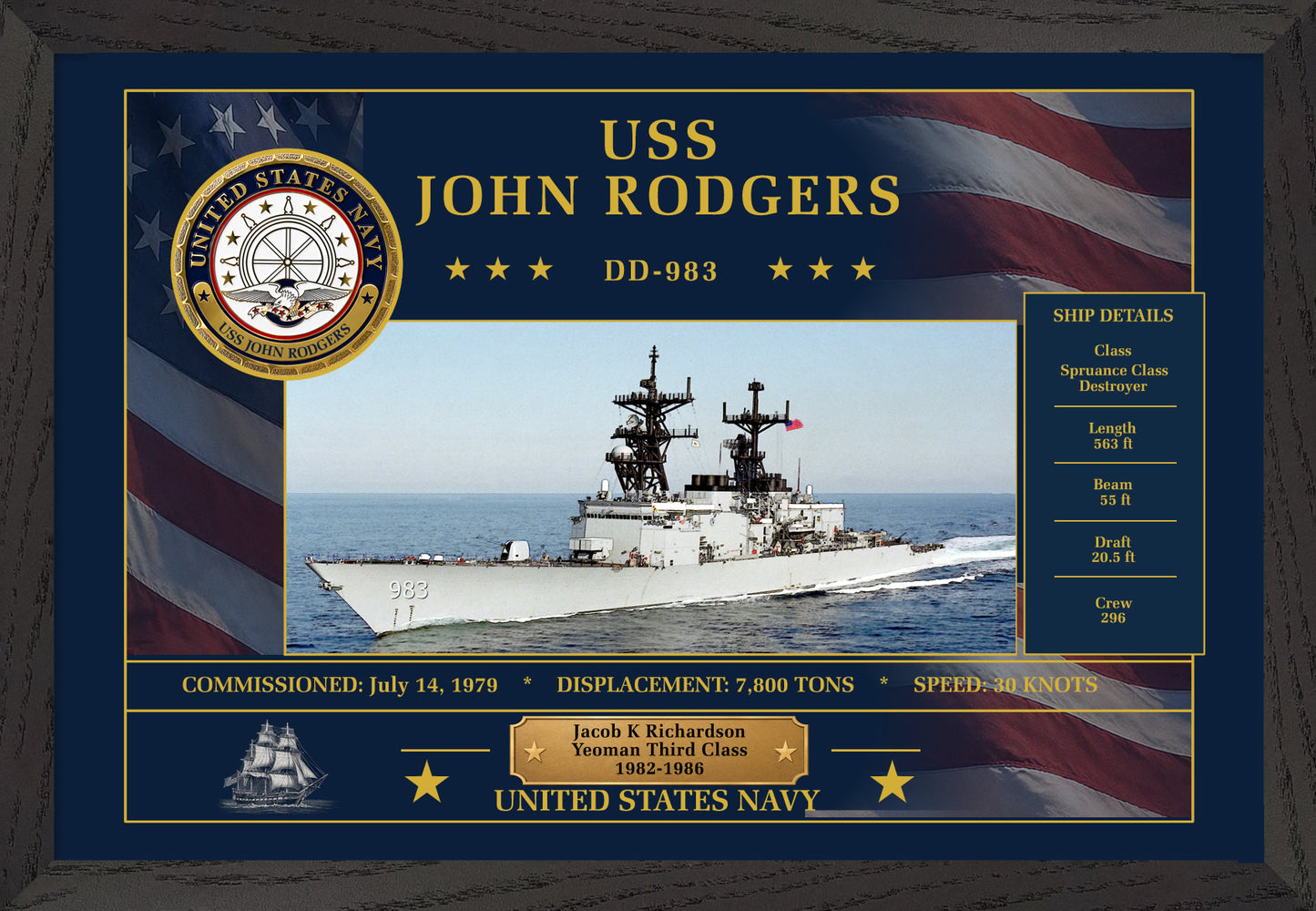 USS John Rodgers DD-983 Framed Patriotic Art