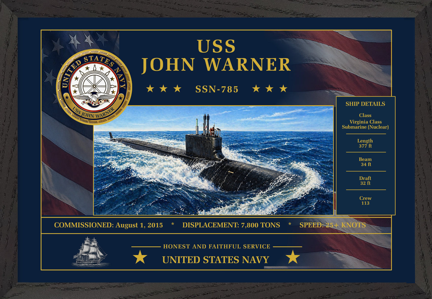 USS John Warner SSN-785 Framed Patriotic Art