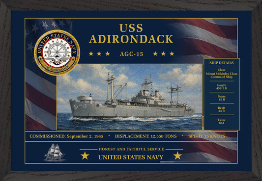 USS Adirondack AGC-15 Framed Patriotic Art