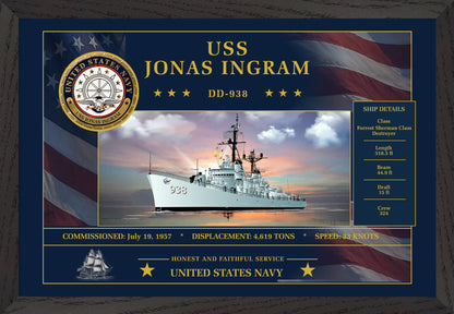 USS Jonas Ingram DD-938 Framed Patriotic Art