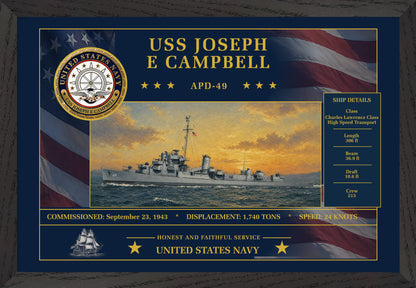 USS Joseph E Campbell APD-49 Framed Patriotic Art