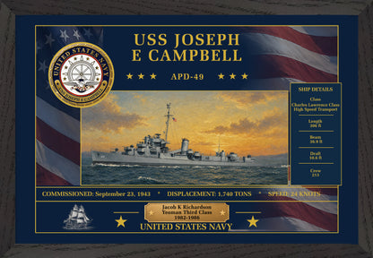 USS Joseph E Campbell APD-49 Framed Patriotic Art