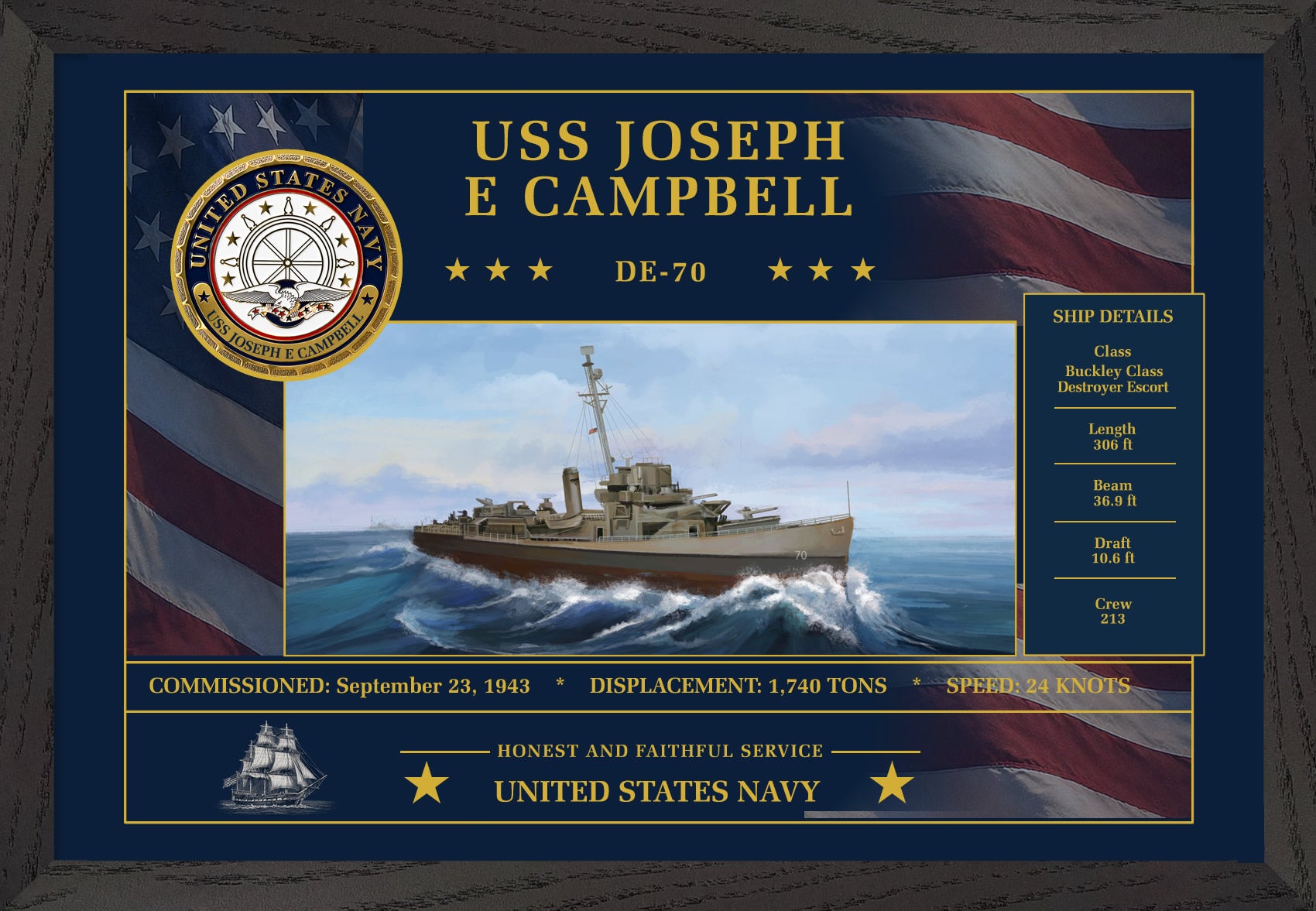 USS Joseph E Campbell DE-70 Framed Patriotic Art