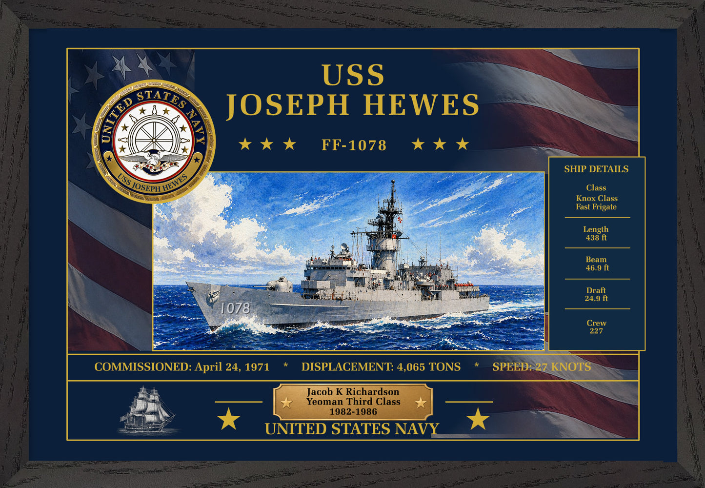 USS Joseph Hewes FF-1078 Framed Patriotic Art