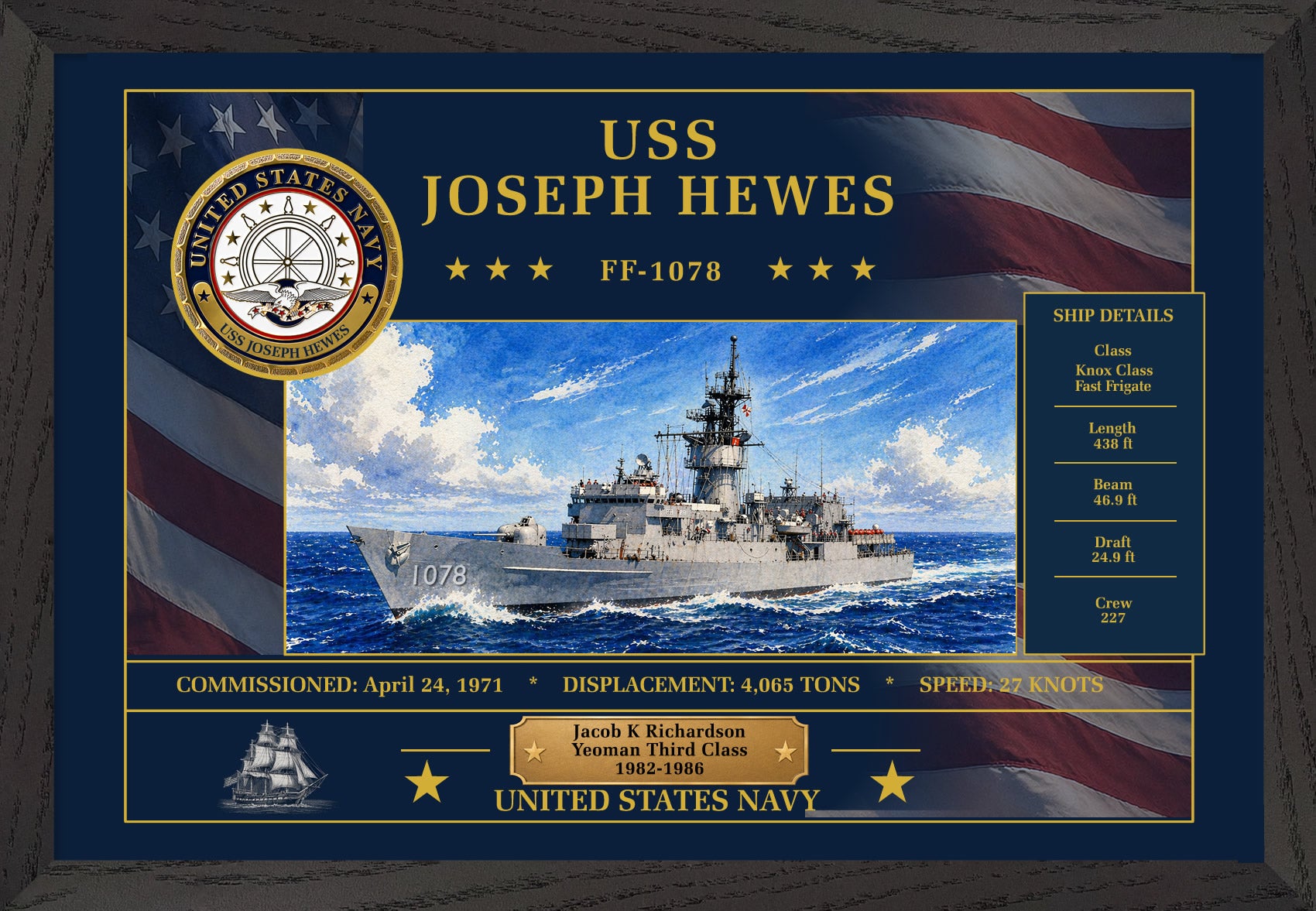 USS Joseph Hewes FF-1078 Framed Patriotic Art
